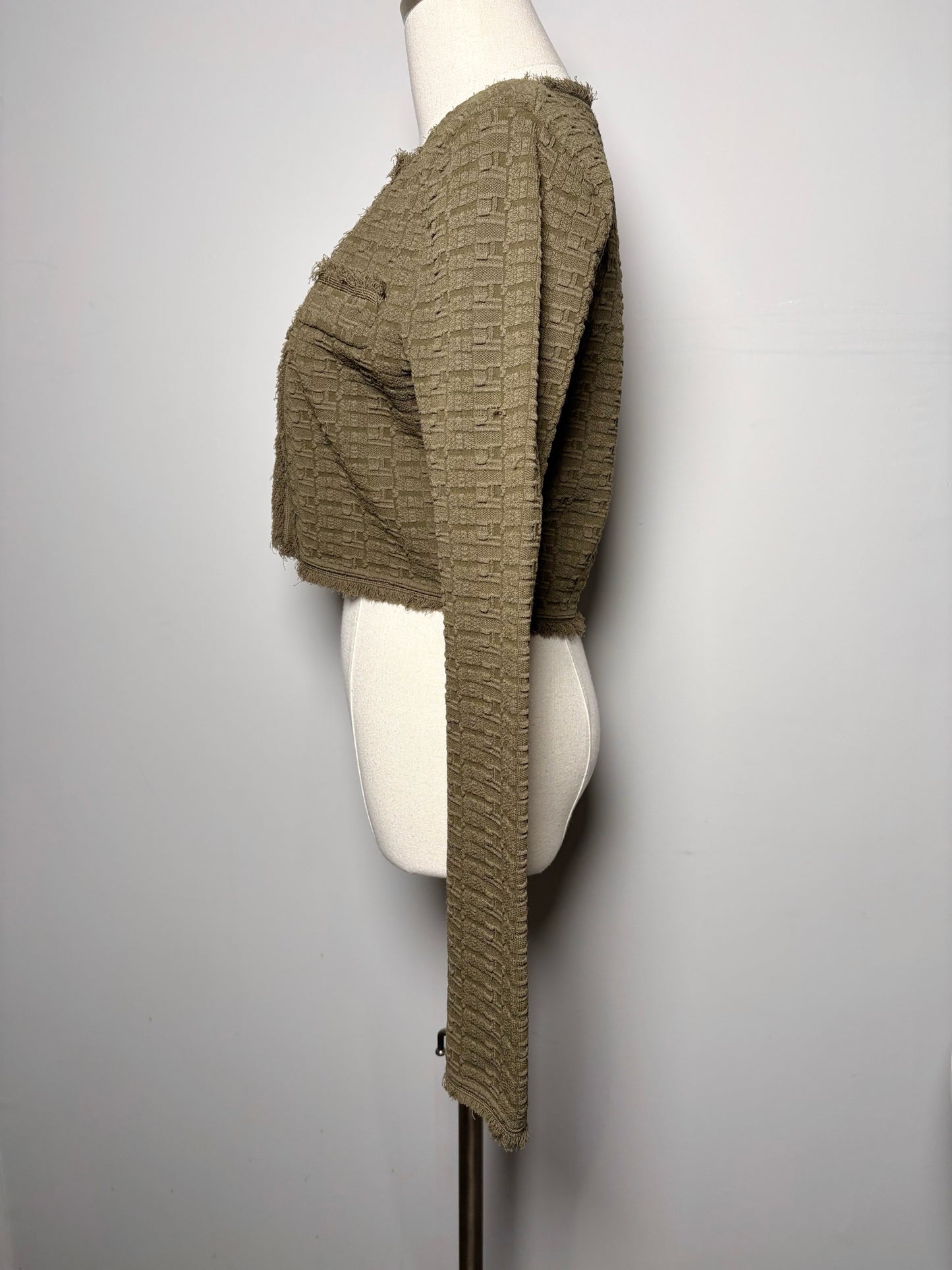 Women Size S Ronny Kobo Olive Green Puckered Cropped Jacket