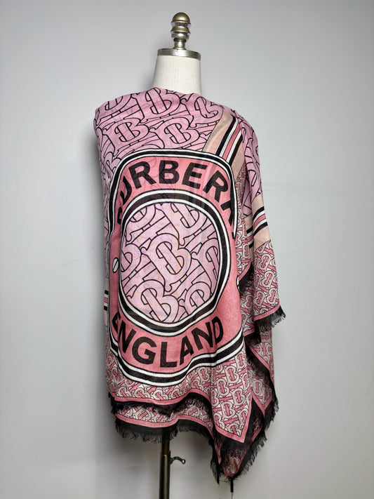 Burberry Monogram Circle Stripe Women's NWT Wool/Silk Blend Pre-owned Square Scarf