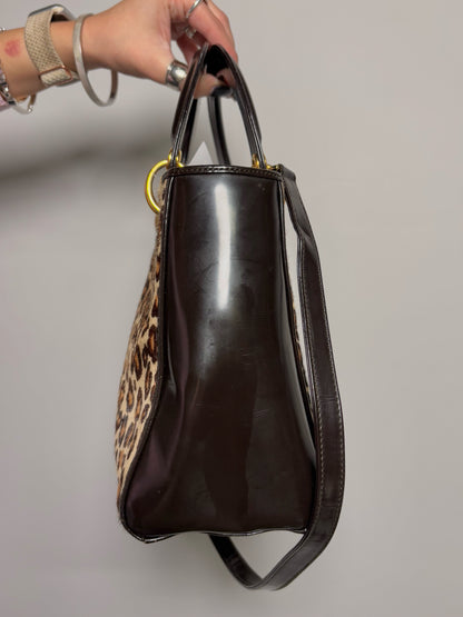 Christian Dior Animal Print Brown Ponyhair Leather Lady Dior Purse