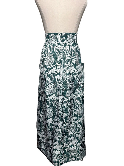 Women's Size L Tibi Green & White Batik Print Recycled Nylon Pre-Owned Full Skirt