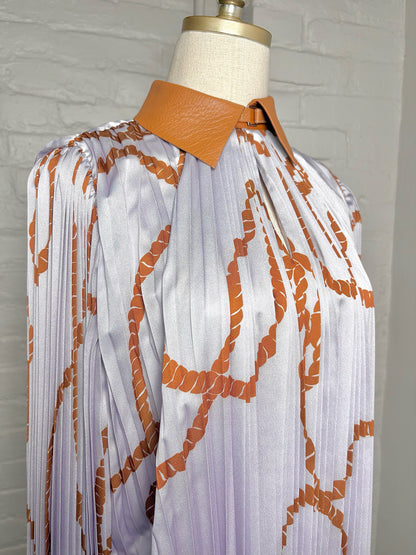 Women Size S Lafayette 148 Lavender, Tan Print Pre-owned Midi Pleated Dress