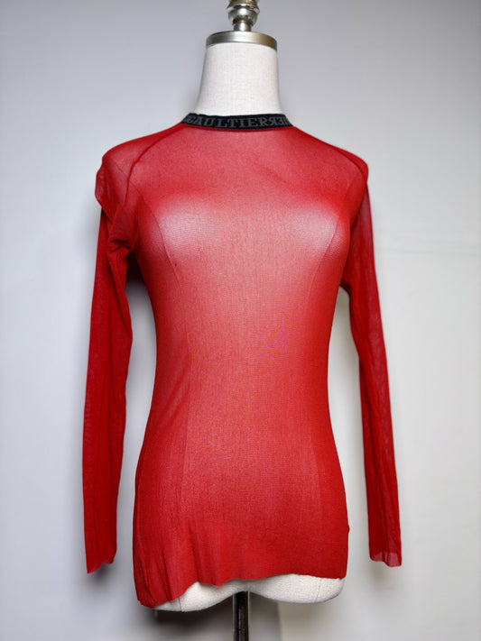 Women Size M Jean Paul Gaultier Red Solid Vintage Mesh Shirt