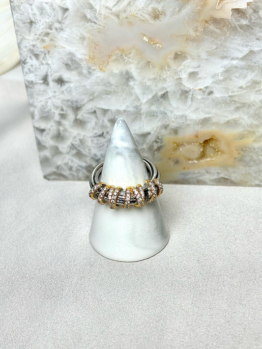 David Yurman Sterling Silver Helena Twisted 18K Yellow Gold Diamonds Wrap Sz 7 Ring