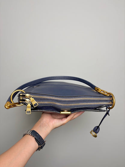 Coach Solid Leather Pre-owned Navy Cowhide Crossbody Purse