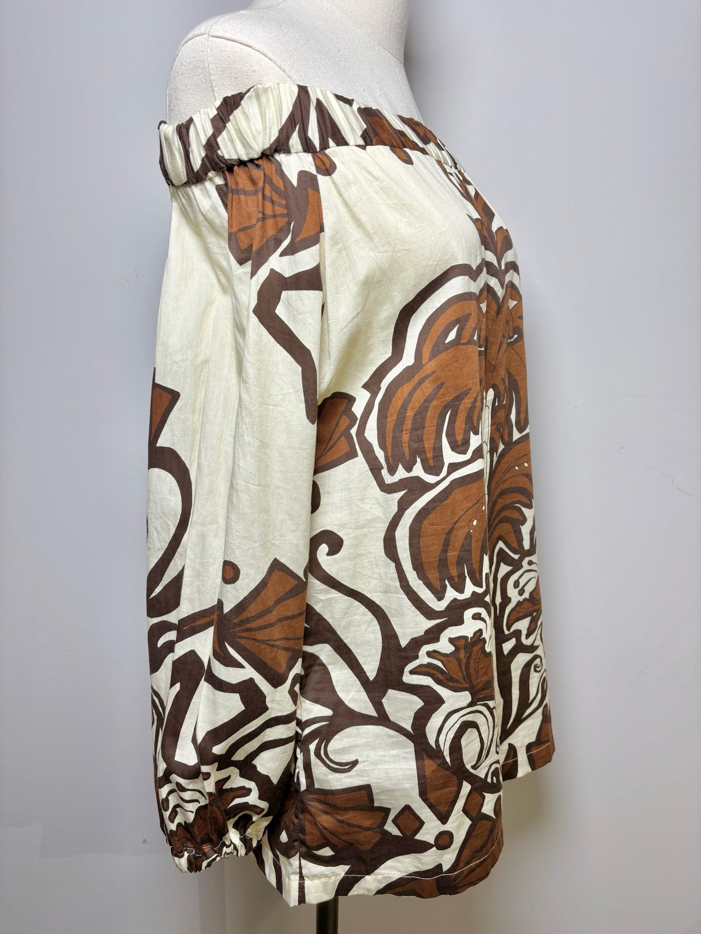Women Size XS Eugenia Fernandez Brown Print Cotton Top