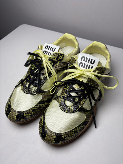 Women's Shoe Size 39 Miu Miu Gymnasium Green Technical Fabric Python Print Pre-Owned Sneakers