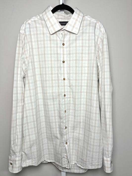 Mens Size XL Stantt Cream Cotton Checkered Men's Shirt