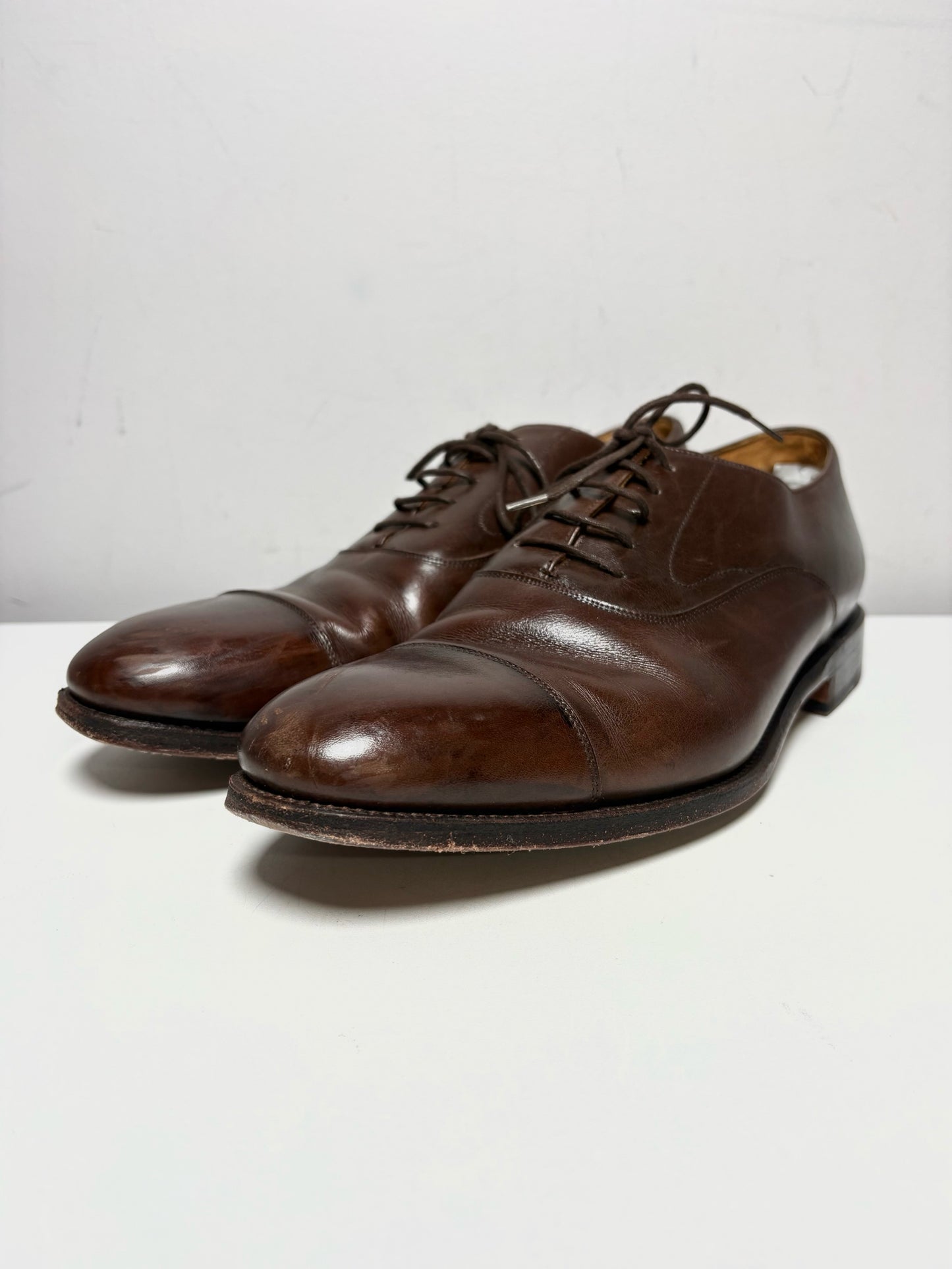 Men Shoe Size UK 8.5 Meermin Espresso Calf Leather Pre-Owned Cap-Toe Oxford Shoes