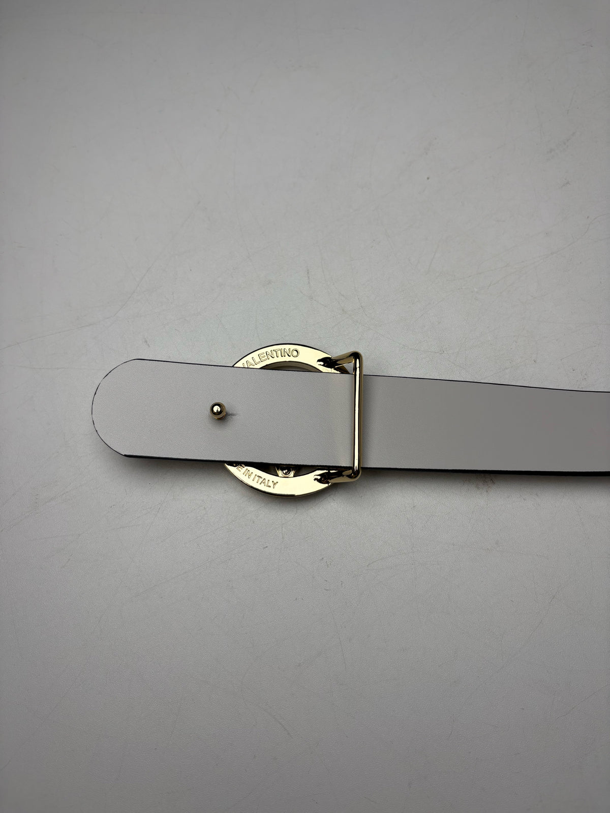 Women's Size S Mario Valentino V Giusy Beige Leather Gold-Tone Logo Pre-Owned Belt