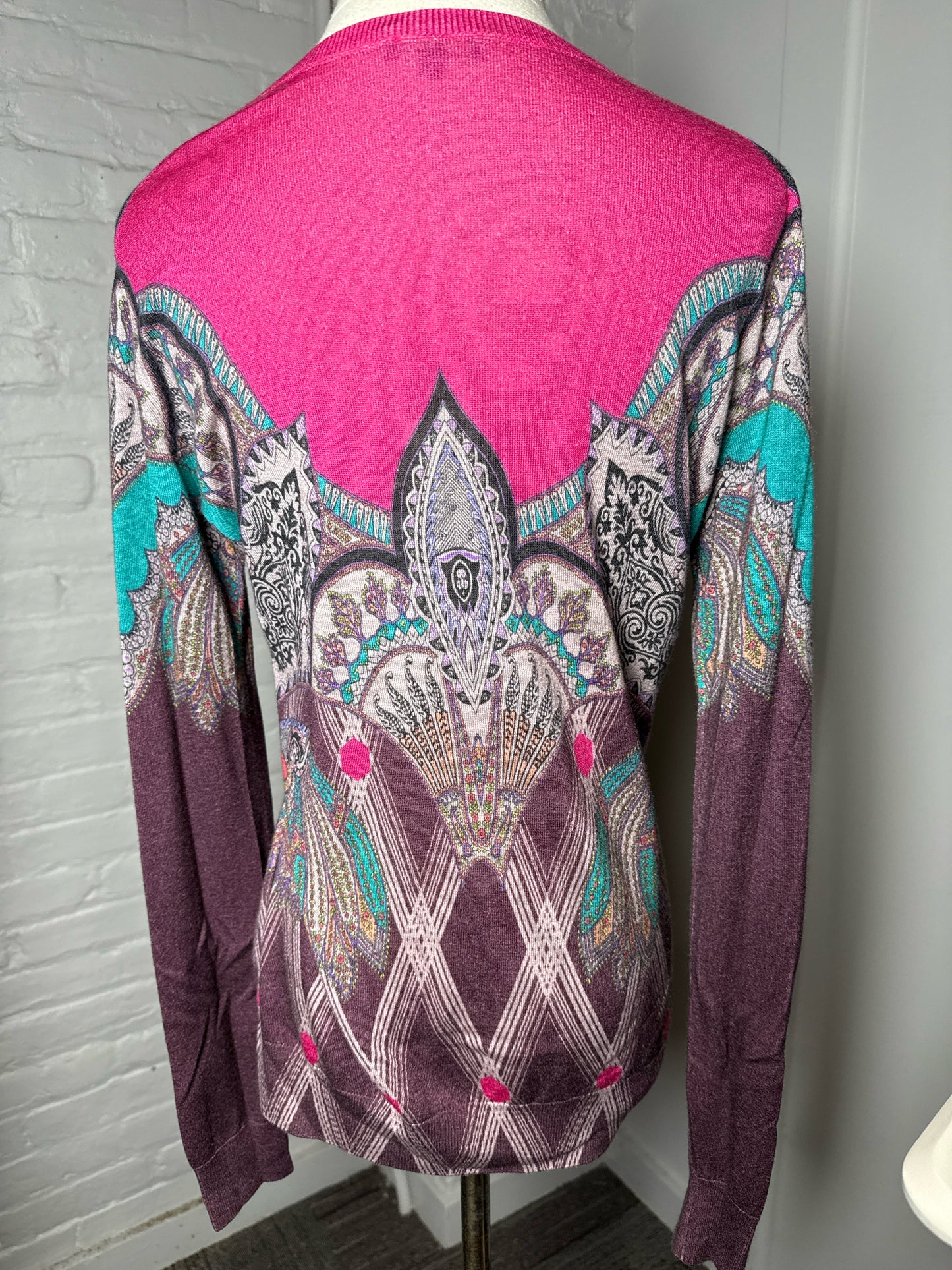 Women Size 44 Etro Pink Multi-Print 55% Silk 45% Cashmere Sweater
