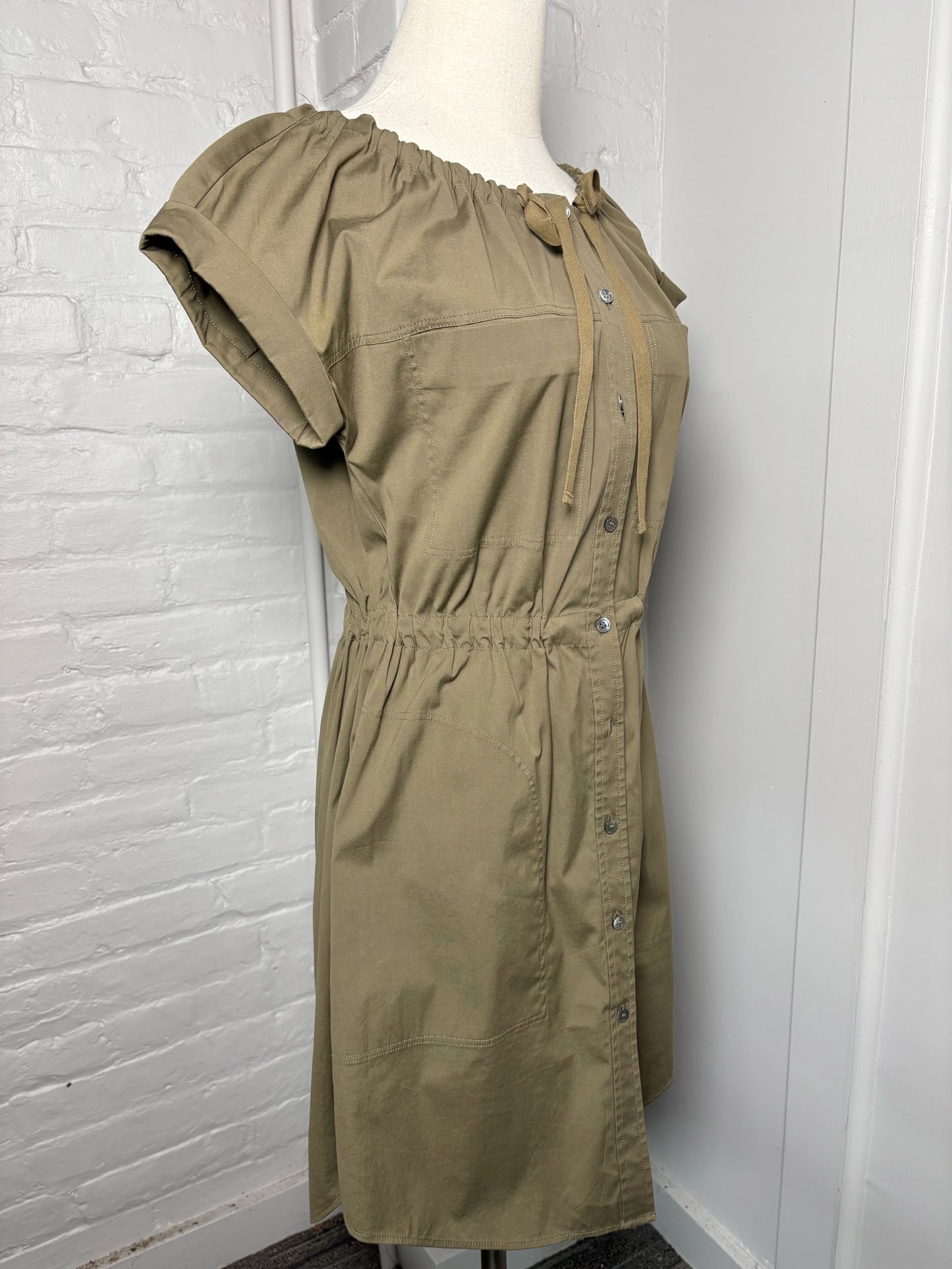 Women Size 0 Theory Olive Solid Cotton Dress