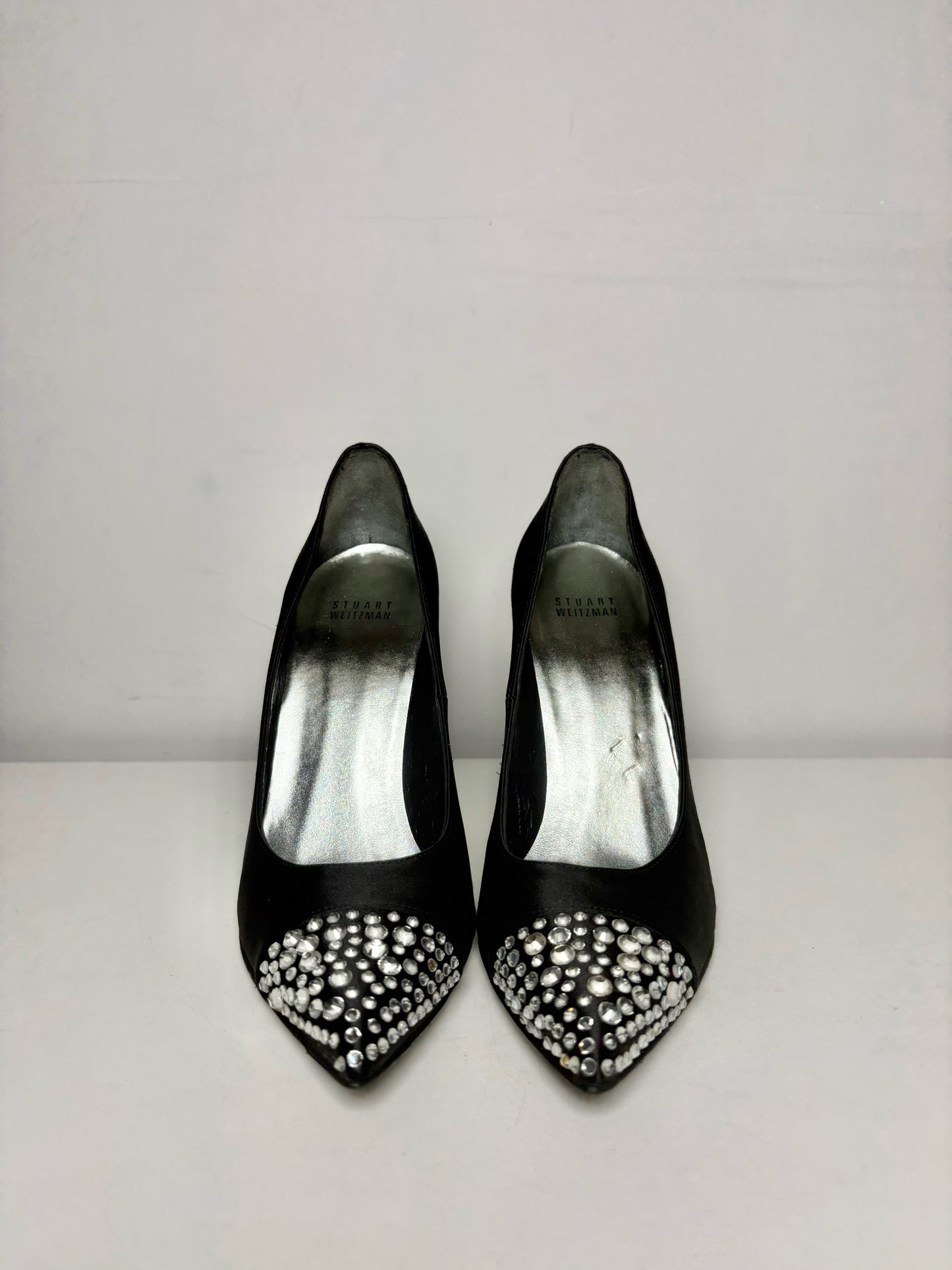 W Shoe Size 8.5 Stuart Weitzman Black Satin Pre-owned Heels
