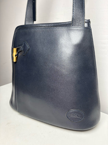 Women's Longchamp Roseau Navy Vintage Leather Pre-ownedl Medium Purse