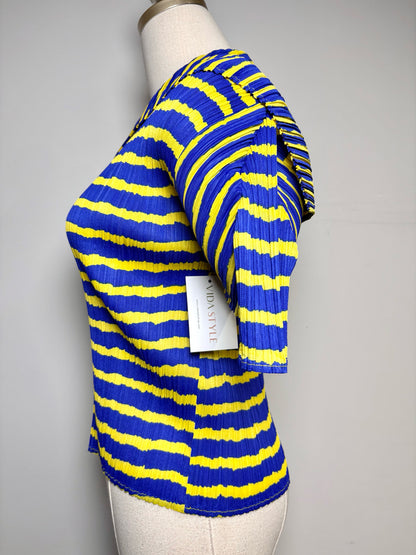 Women Size S/M (Estimate) Issey Miyake Pleats Please Yellow, blue Stripe Top