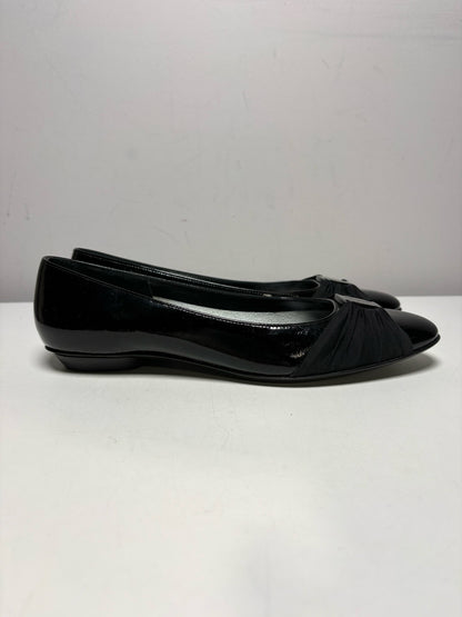 Women Shoe Size 7.5 Salvatore Ferragamo Black Patent Leather Calf Vintage Pre-Owned Crinoline Ballet Flats