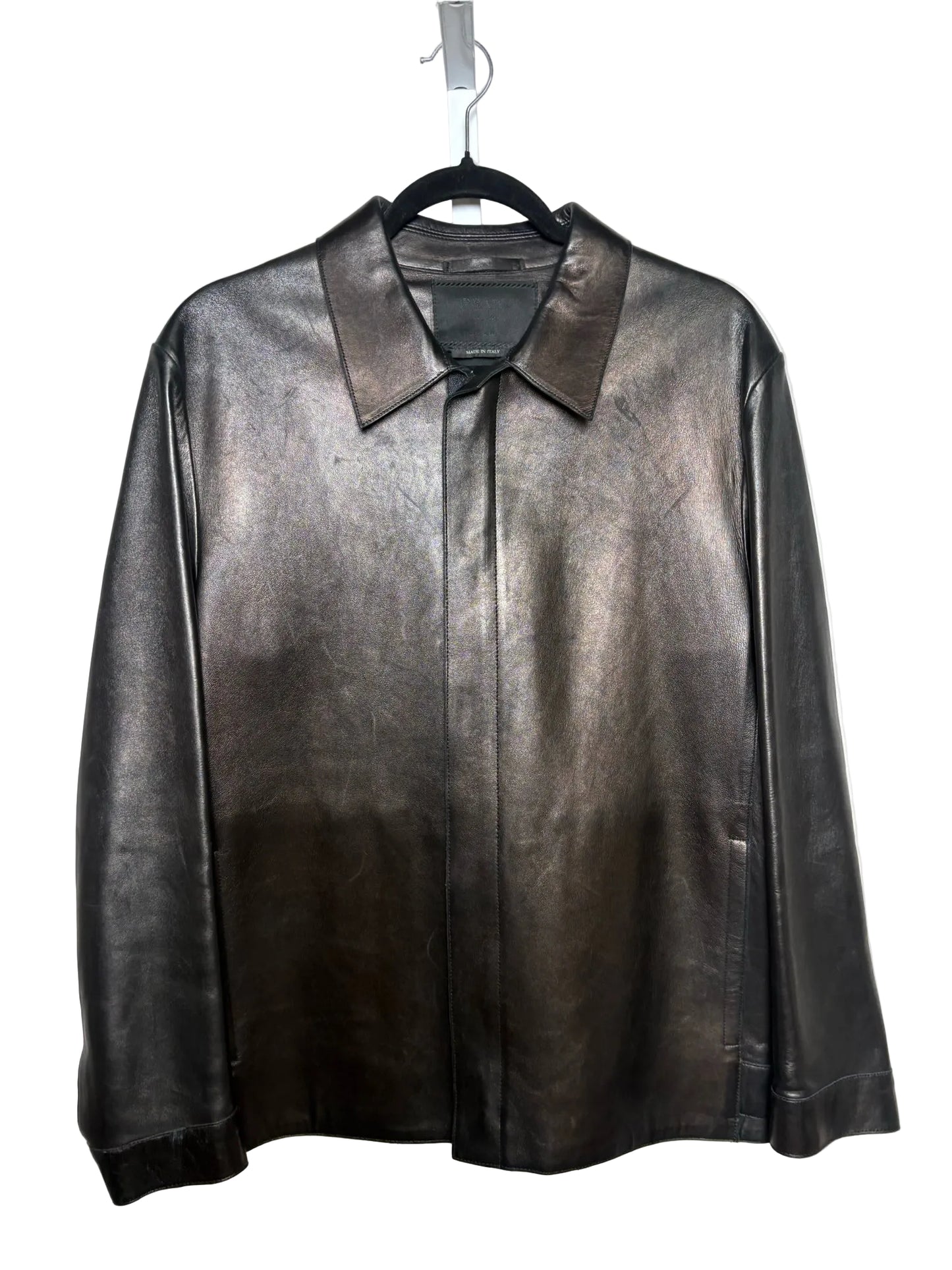 Men's Prada Black Lambskin Leather Zip-Up Sz 50 Pre-owned Jacket