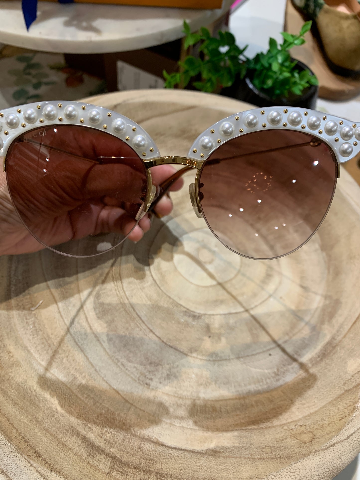 Gucci Cat Eye Sunglasses with Pearl Frames