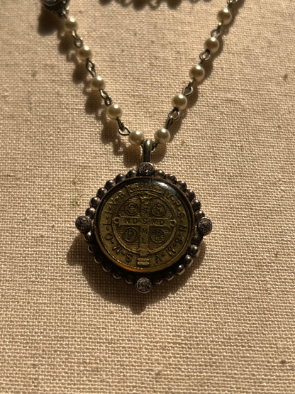 Virgins Saints & Angels Pearls Sterling Silver Medallion Necklace