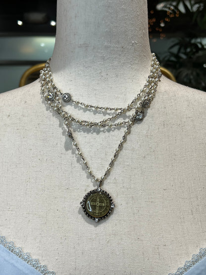 Virgins Saints & Angels Pearls Sterling Silver Medallion Necklace