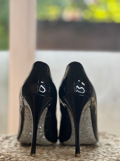 Miu Miu Black Patent Glitter Sole Shoes Size 8