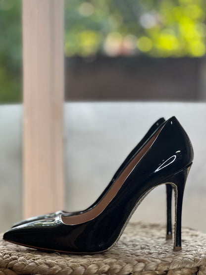 Miu Miu Black Patent Glitter Sole Shoes Size 8