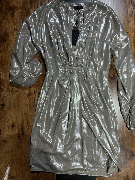 Rag & Bone Eloise Metallic Silver Mini Dress Sz 4, NWT