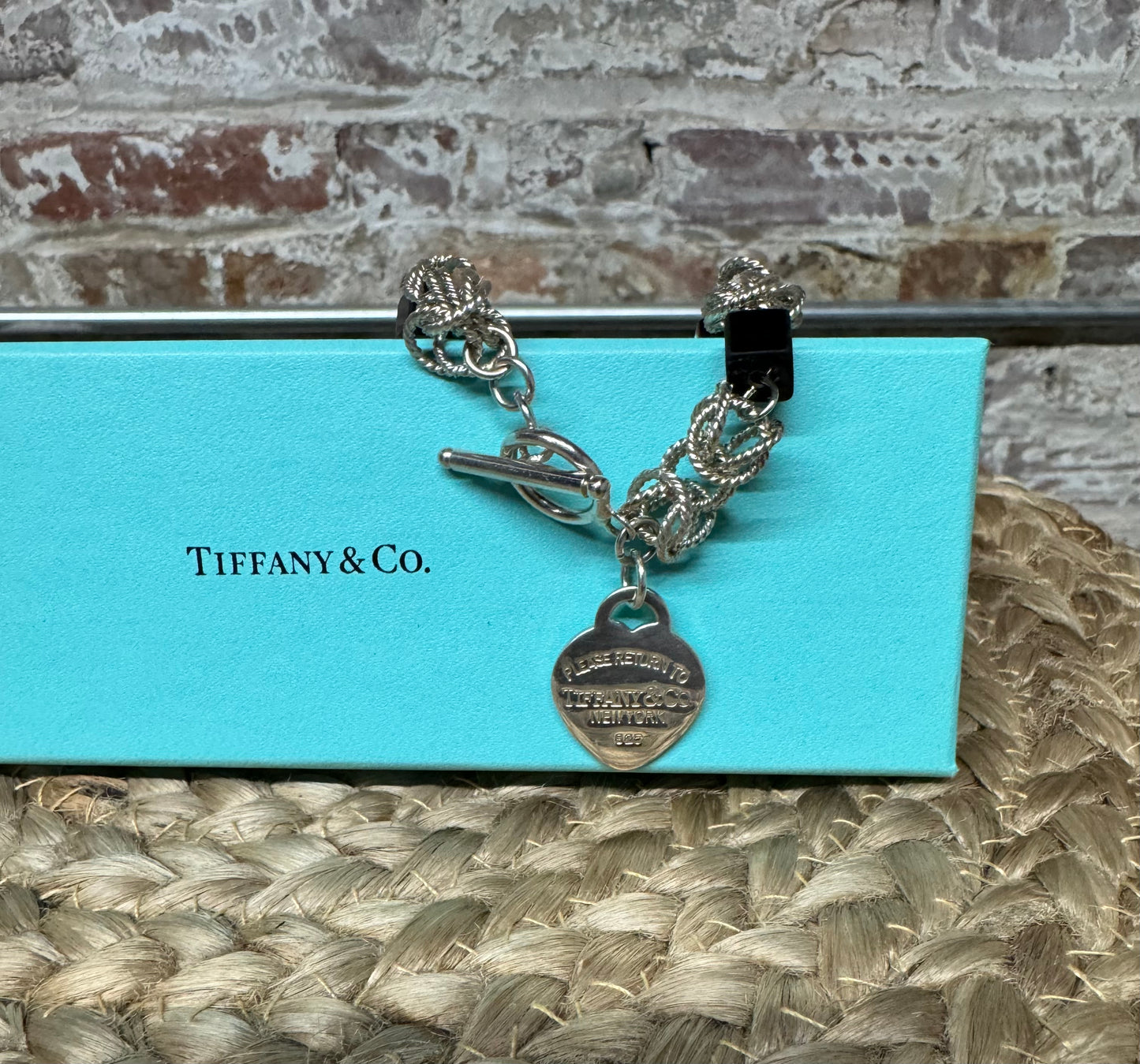 Tiffany & Co. Silver 925 Black Onyx Mini Hoops Toggle Clasp Necklace