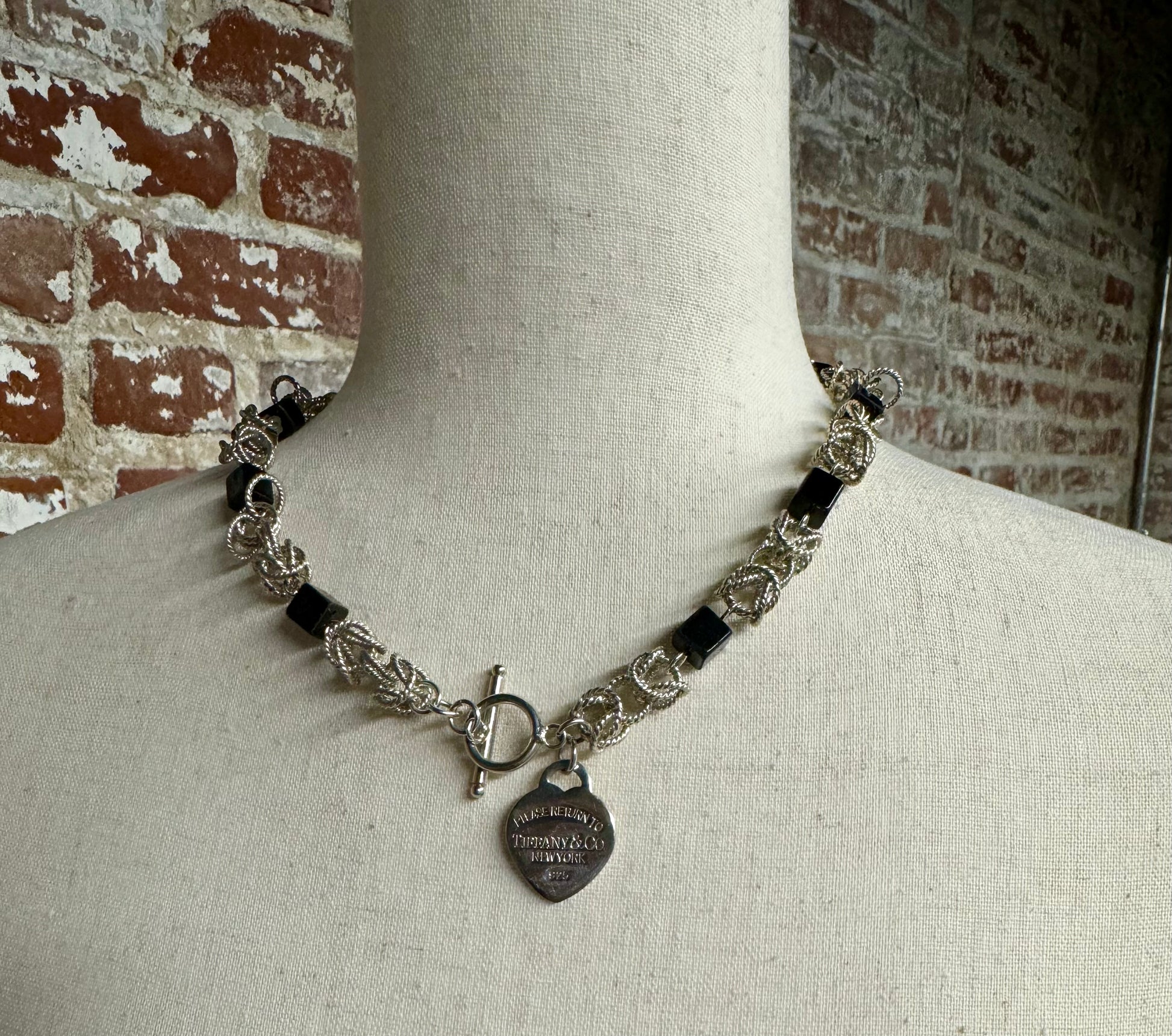 Tiffany Co. Silver 925 Black Onyx Mini Hoops Toggle Clasp