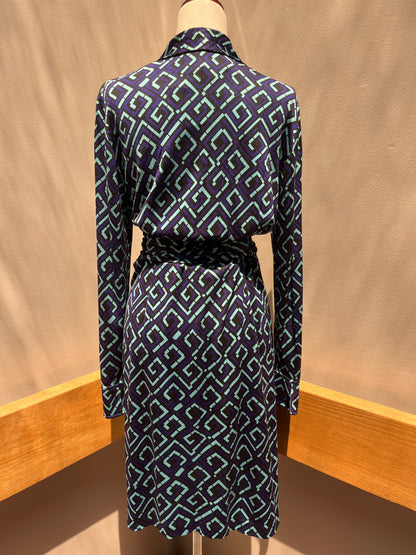 Diane Von Furstenberg Purple Teal Silk Wrap Dress XL