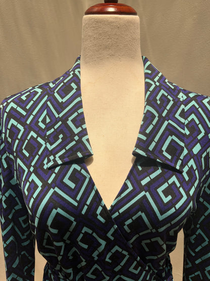 Diane Von Furstenberg Purple Teal Silk Wrap Dress XL