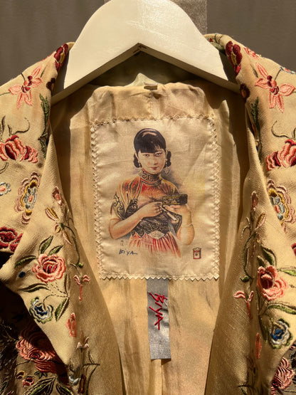 Johnny Was BIYA Beige Embroidered Silk Jacket/Coat