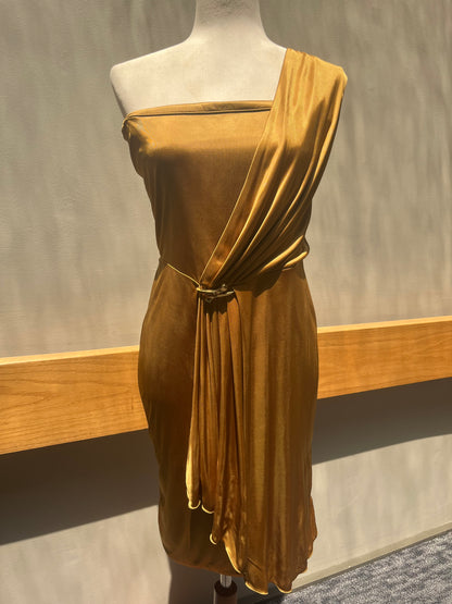 Gucci Gold One Shoulder Dress Sz M