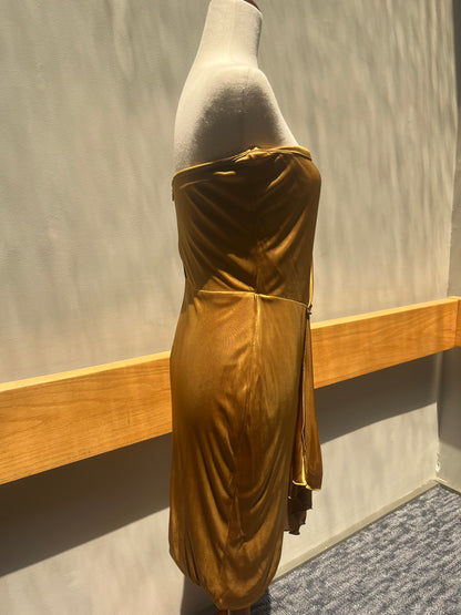 Gucci Gold One Shoulder Dress Sz M