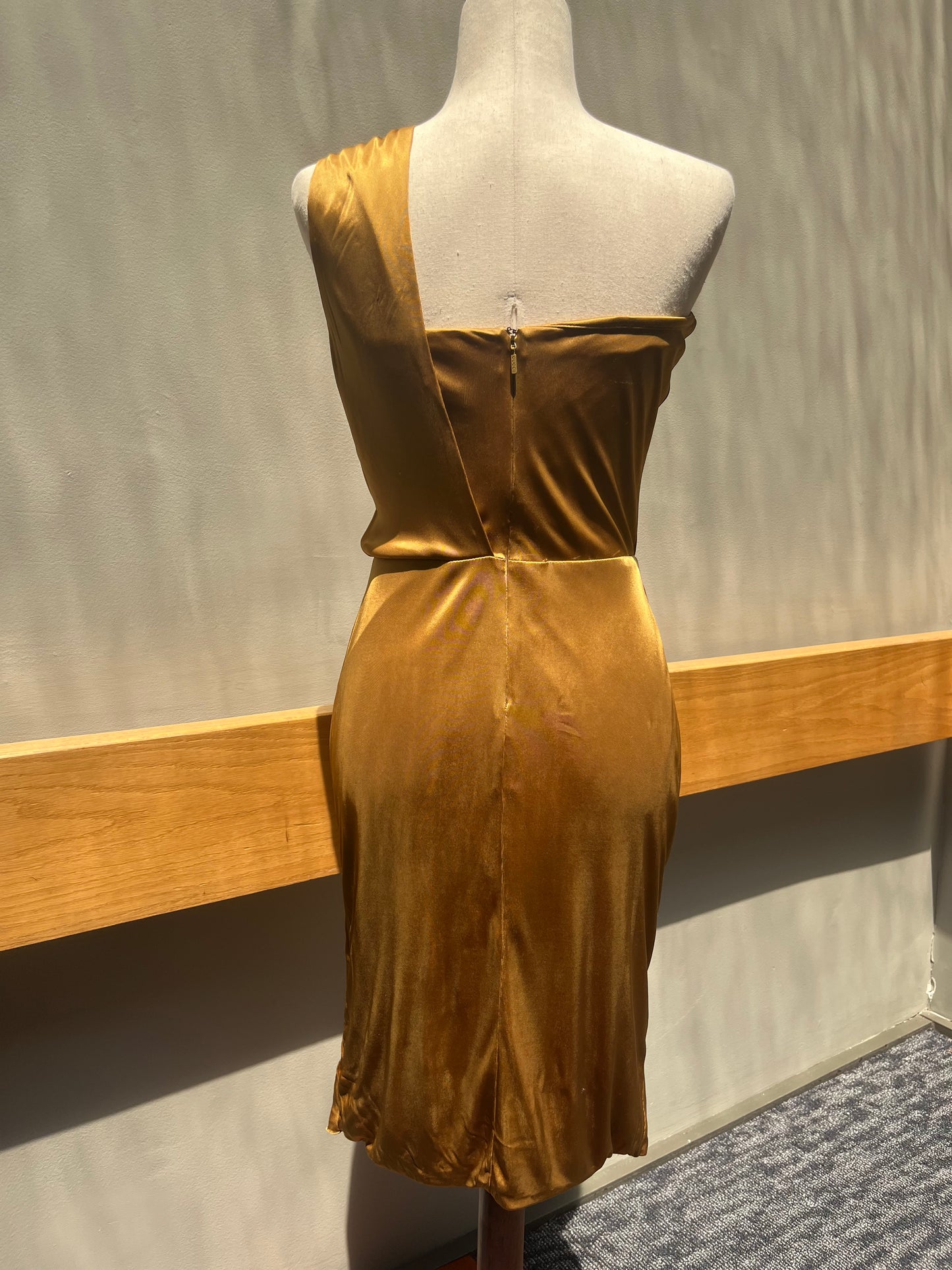 Gucci Gold One Shoulder Dress Sz M