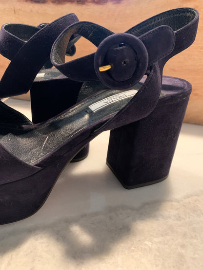 Prada Platform Blue Suede Sandals Sz 39