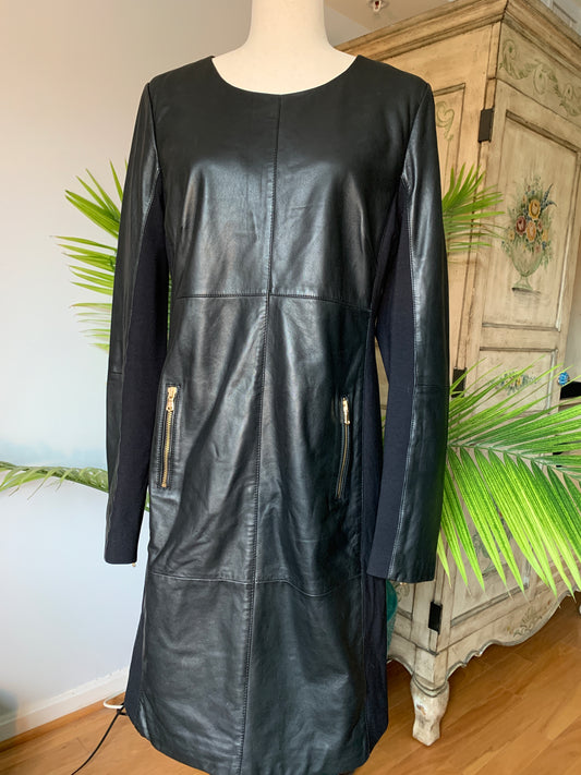 Claudia Starter Black Leather Dress Size 42 Large