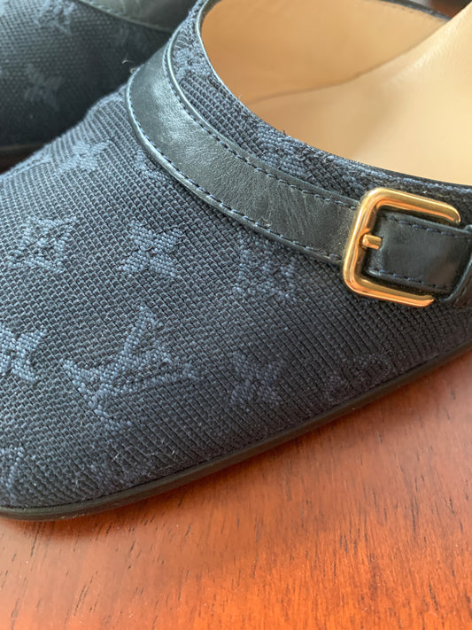Ladies Louis Vuitton Canvas, Leather Monogram Blue D'Orsay Pumps