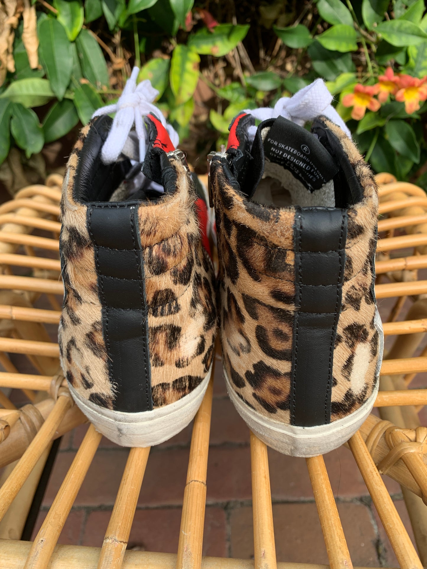 Golden Goose Snow Leopard, Red and White Star Sneakers Sz 38