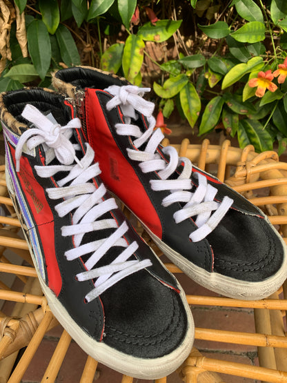 Golden Goose Snow Leopard, Red and White Star Sneakers Sz 38