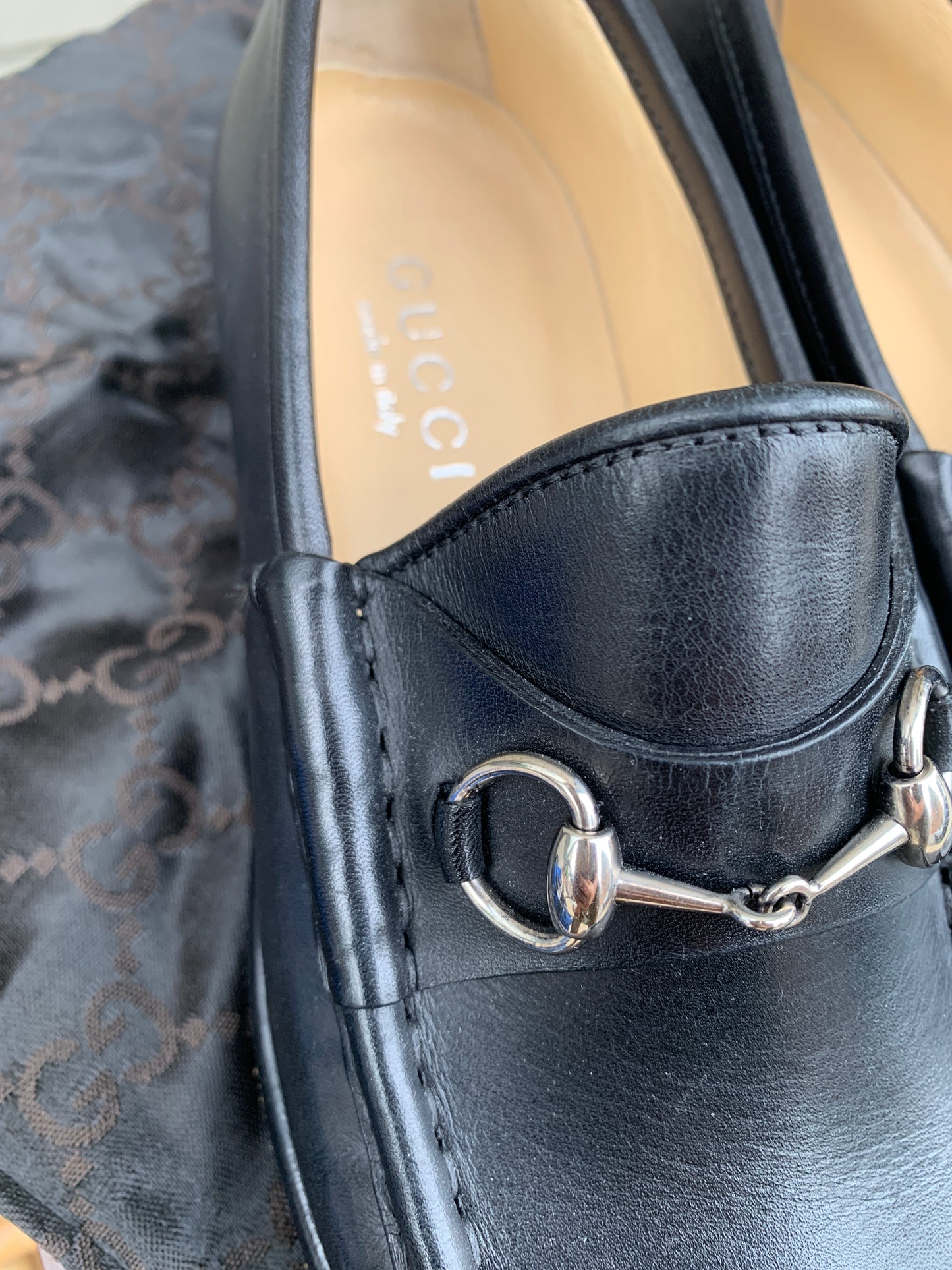 Gucci Black Leather Loafers w/ Silver Horsebit Sz 7