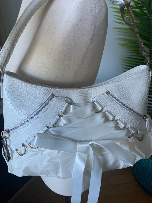 Christian Dior White Leather Ballet Corset Bag Vintage