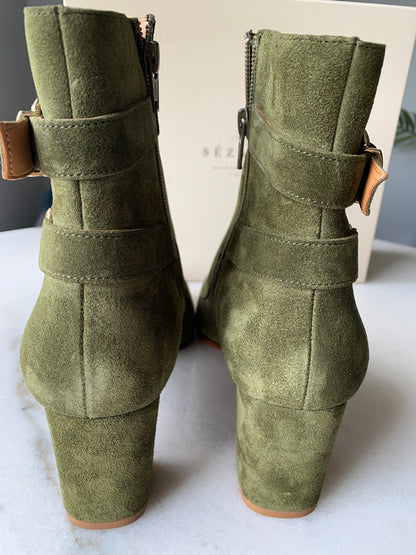 Sezane Booties Green Suede, Sz 9 (40)