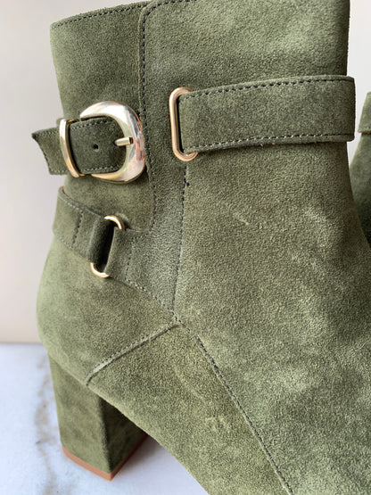 Sezane Booties Green Suede, Sz 9 (40)