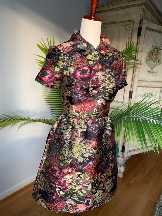 Valentino Cocktail Dress Silk Peter Pan Collar, Sz XS