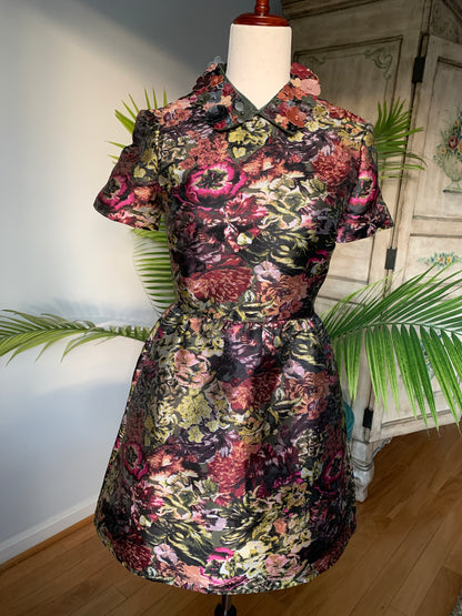Valentino Cocktail Dress Silk Peter Pan Collar, Sz XS