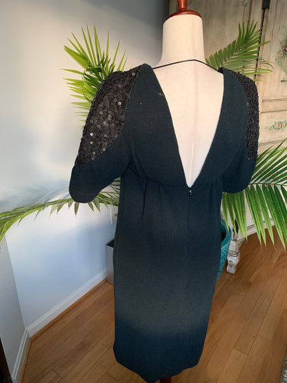 Chanel Black Wool Dress, Sequined sleeves, Size 40