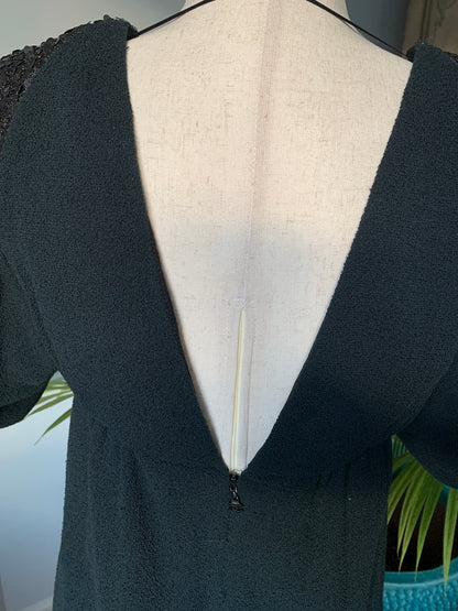 Chanel Black Wool Dress, Sequined sleeves, Size 40