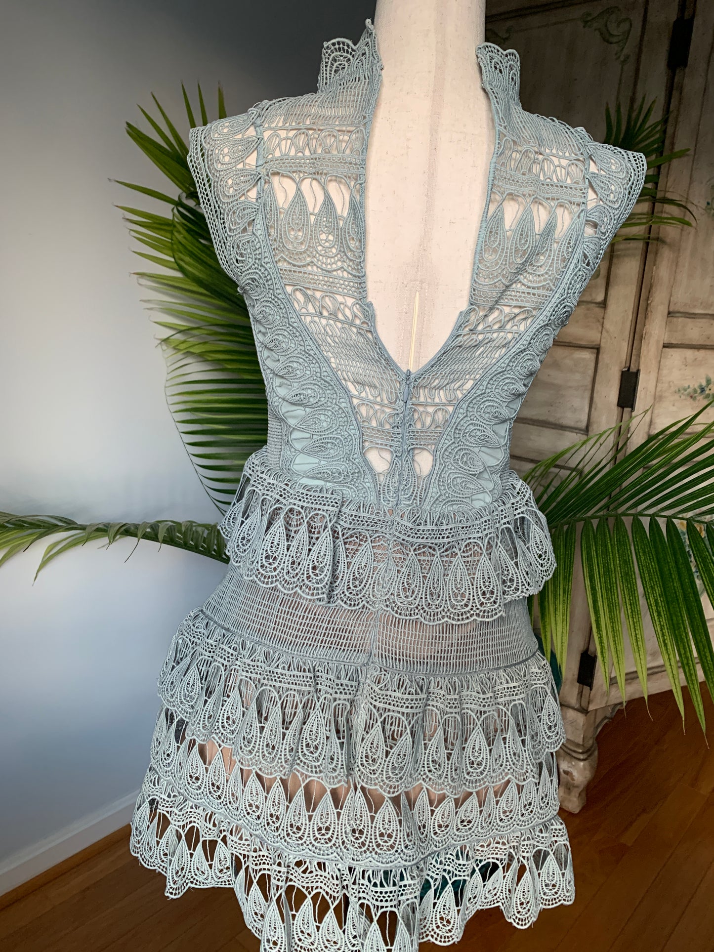 Dress Self-Portrait Blue Lace Mini, Sz 4