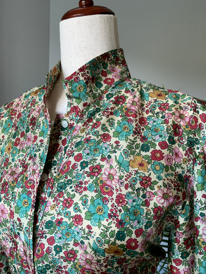 Sandro Paris Floral Print Silk Blouse Celery Green, Sz S