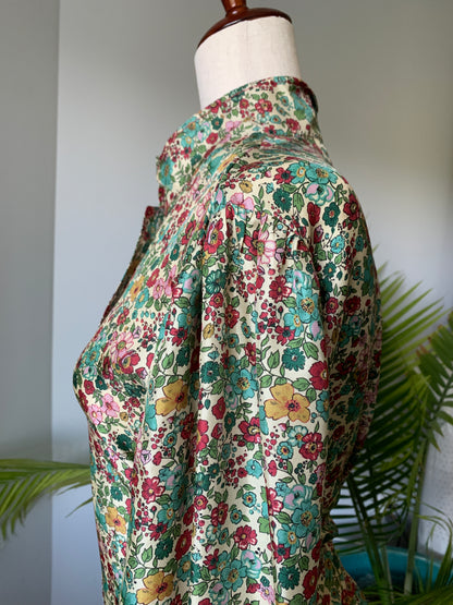Sandro Paris Floral Print Silk Blouse Celery Green, Sz S
